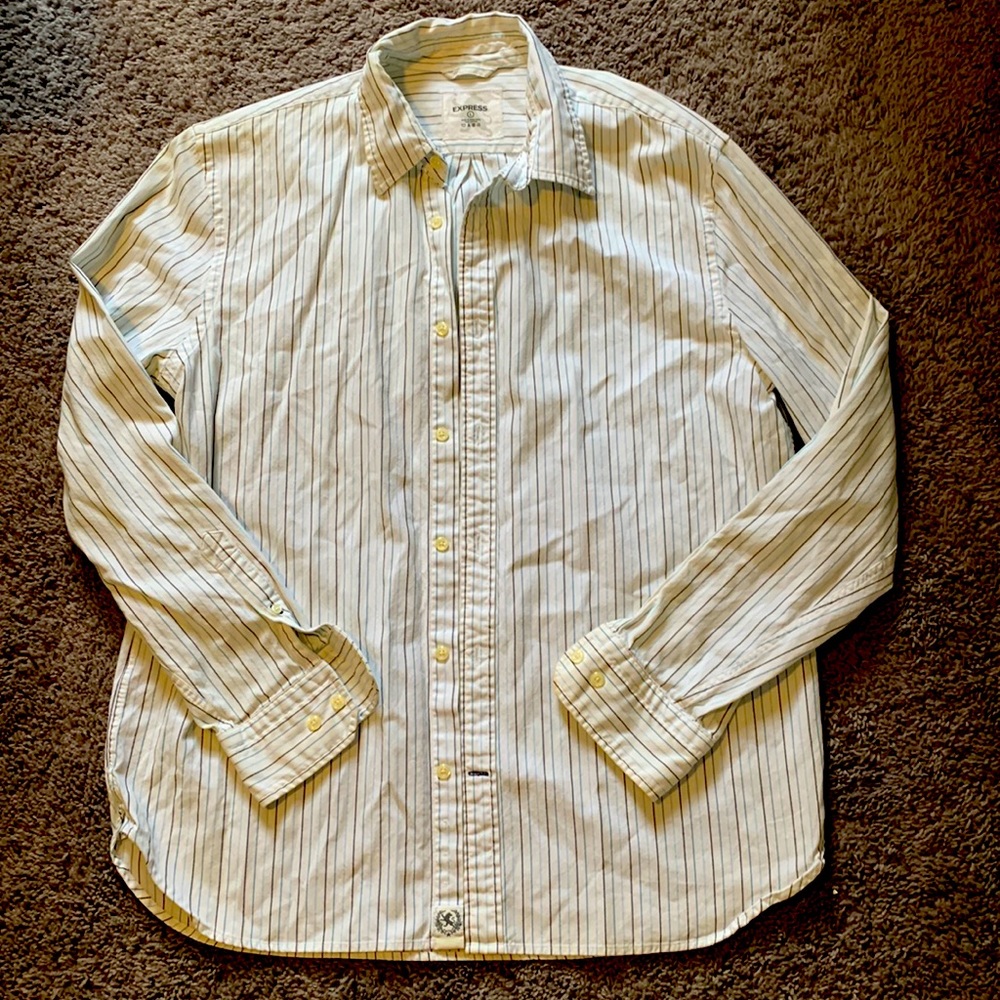 Express Long-Sleeved Button Down White with Blue Stripes